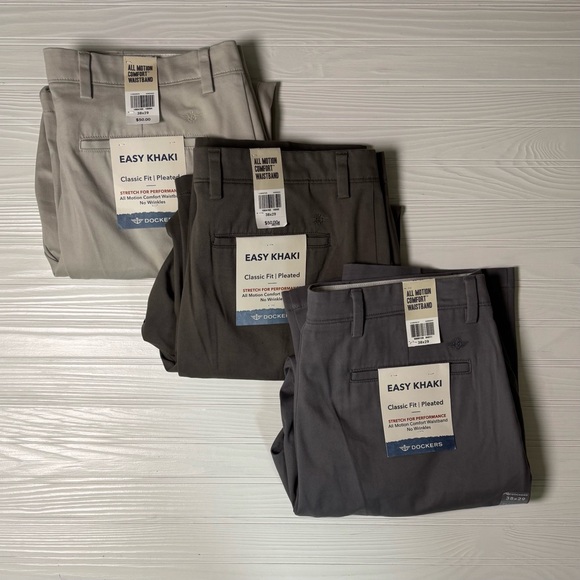Dockers Men's Easy Khaki Classic Fit Pleated Pants - Cream, Brown, Gray - Picture 1 of 8